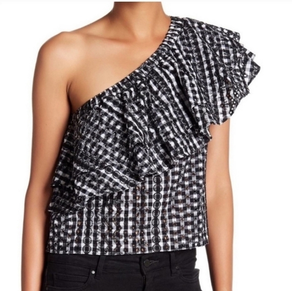 REBECCA Minkoff Gingham Lily Top Off Shoulder XS - Picture 1 of 11